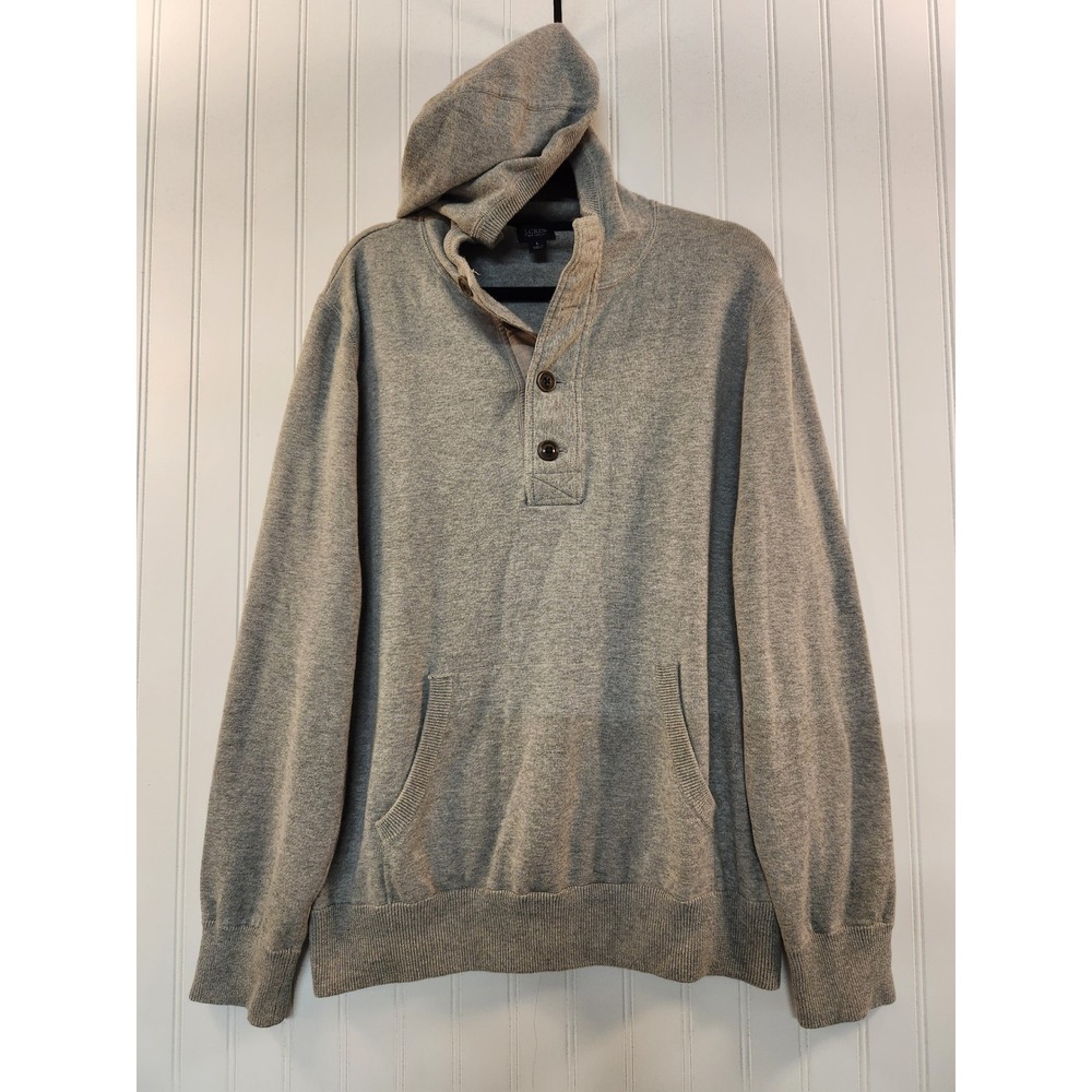 J.Crew Mens Gray Cotton Henley Hoodie Sweater Large Long Sleeve Outdoor Work